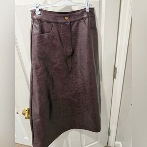 Women’s Faux Croc A-Line Maxi Skirt - Deep Burgundy/brown